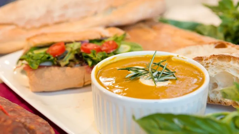 Soup, bread and panini from Toowong Deli